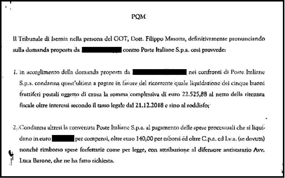 Tribunale condanna Poste Serie Q/P